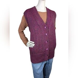 Cottagecore Vintage Artisan Knit Sweater Vest, Irridescent, Women's XL